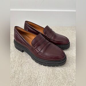 Sezane Albane Style Burgundy Leather Platform Loafers Chunky Lug Sole US 8.5